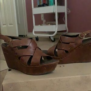 Brown Leather Born Wedges